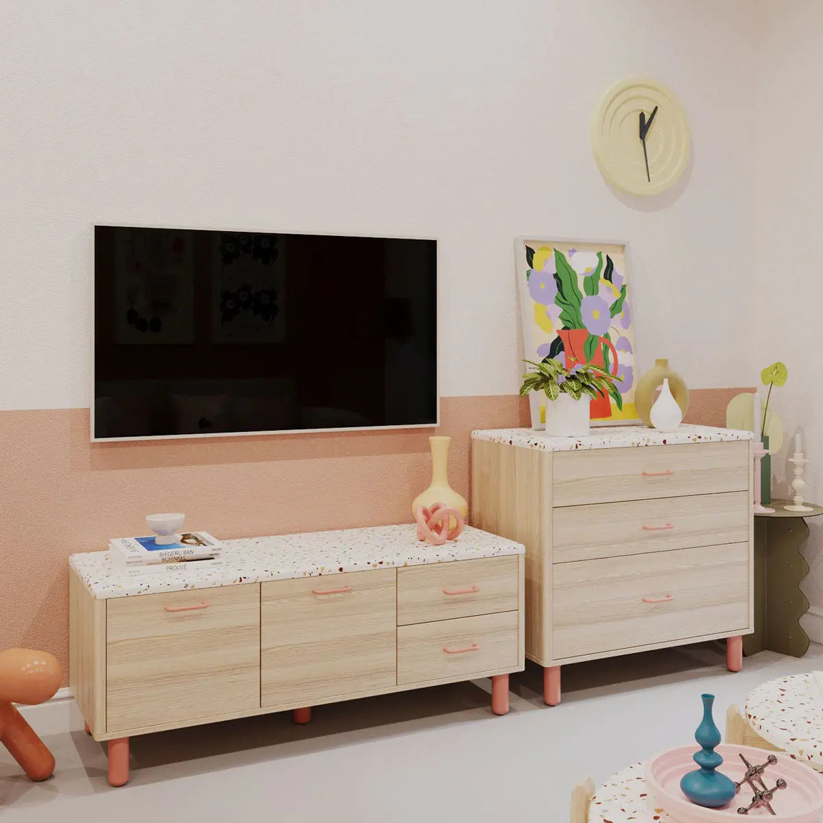 ชุดวางทีวี 120 ซม.&ตู้ลิ้นชัก 80 ซม. รุ่น Chicha สีไม้อ่อน