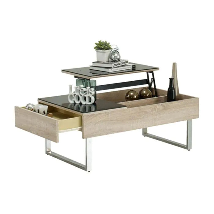 โต๊ะกลางเหล็กท๊อปกระจก รุ่น Acadia สีไม้อ่อน