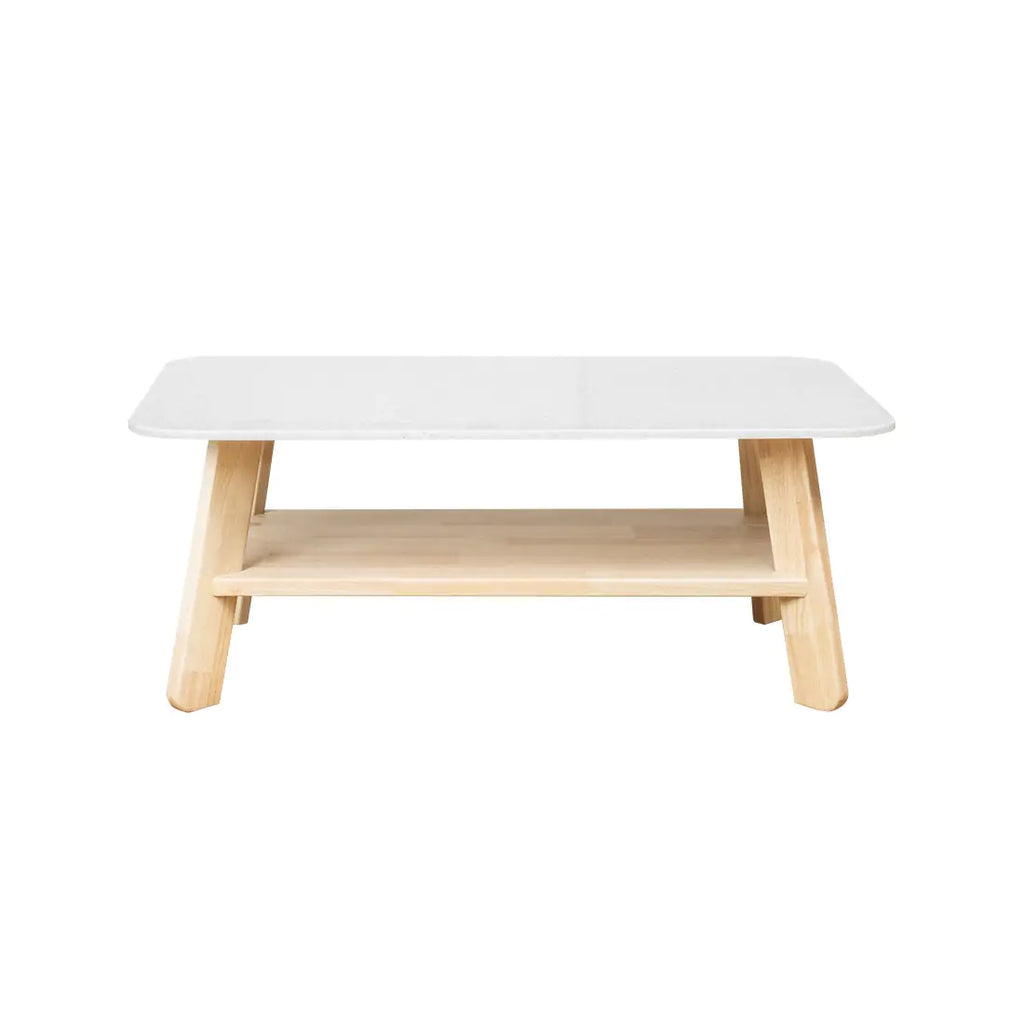 โต๊ะกลาง รุ่น MARBELLA หินสังเคราะห์ขาวขาไม้ยางสีอ่อน